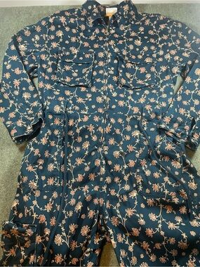 Women's Floral‎ Utility Jumpsuit - Navy with Pink Flowers